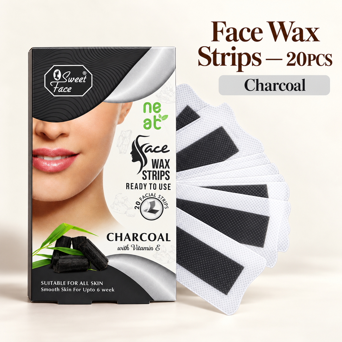 Sweetface Face Wax Strips 20 Pcs – Charcoal