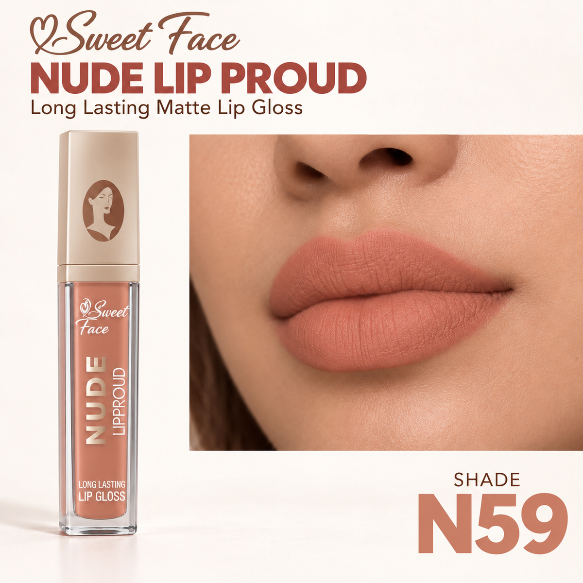 Sweetface Nude Long Lasting Matte Lip Gloss – Shade 59