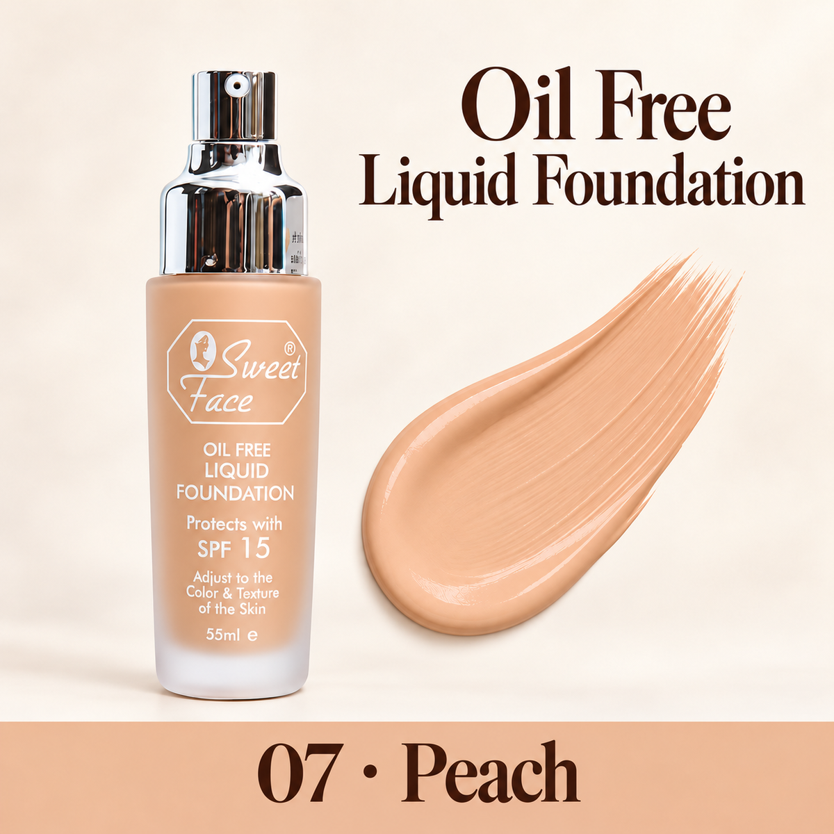 Sweetface Oil Free Liquid Foundation – 07 Peach