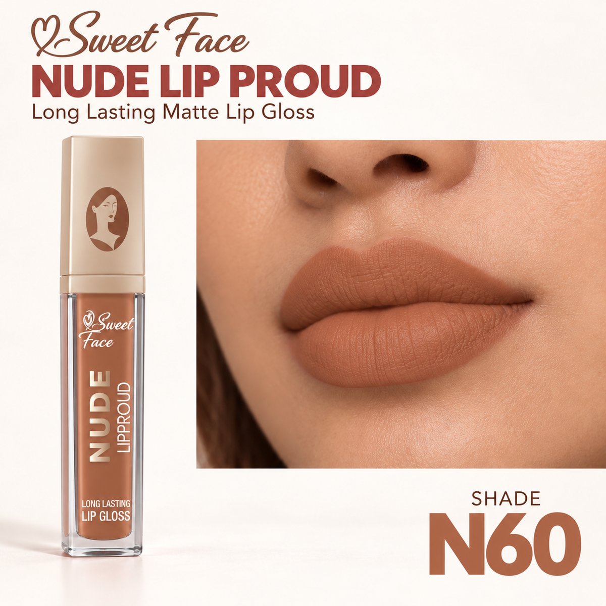 Sweetface Nude Long Lasting Matte Lip Gloss – Shade 60