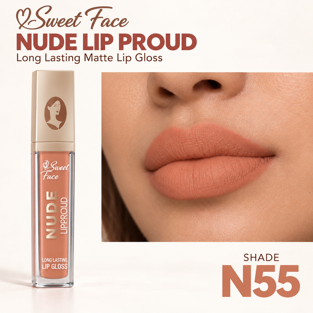 Sweetface Nude Long Lasting Matte Lip Gloss – Shade 55