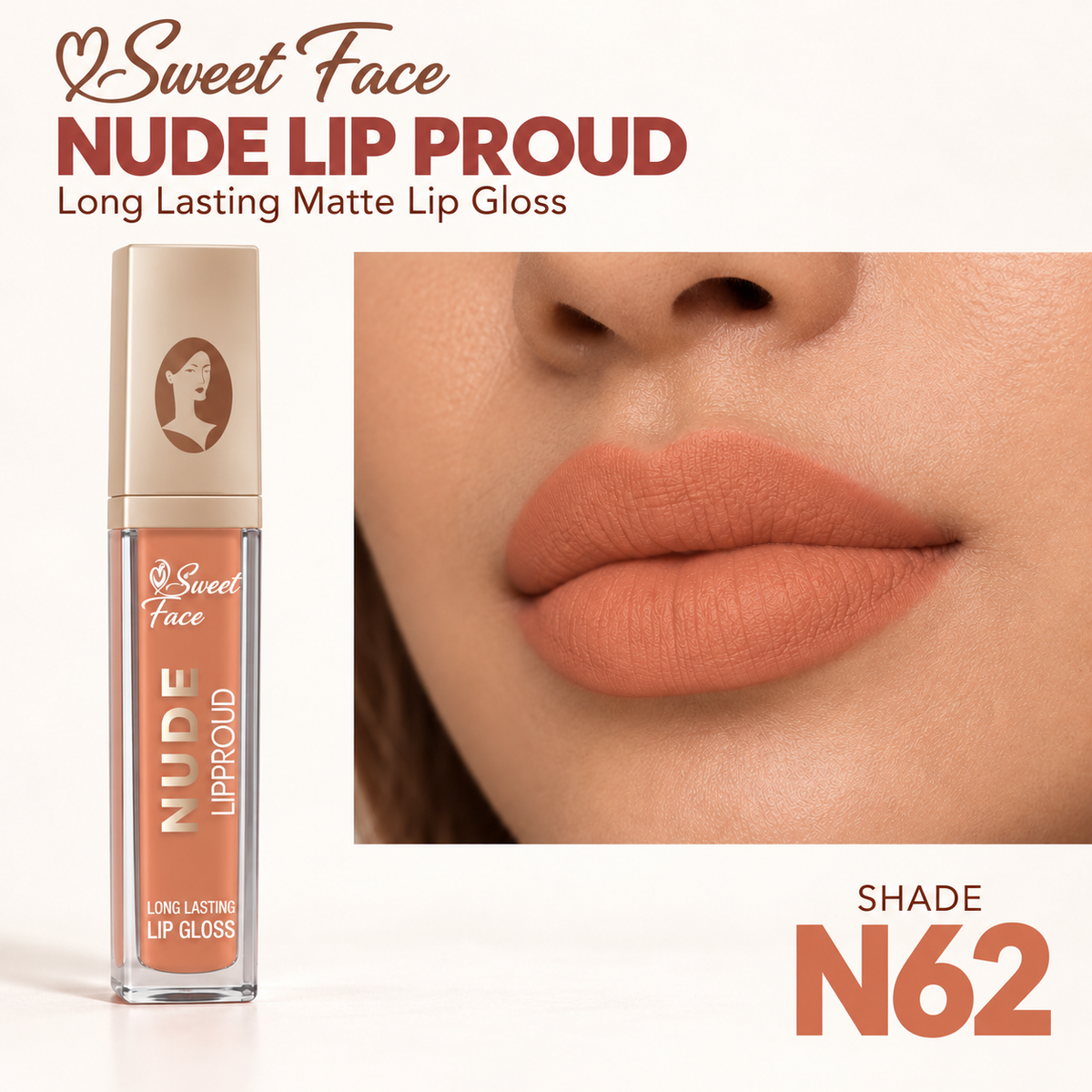 Sweetface Nude Long Lasting Matte Lip Gloss – Shade 62