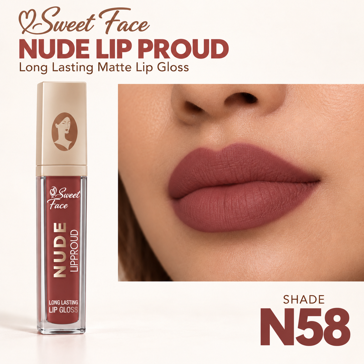 Sweetface Nude Long Lasting Matte Lip Gloss – Shade 58