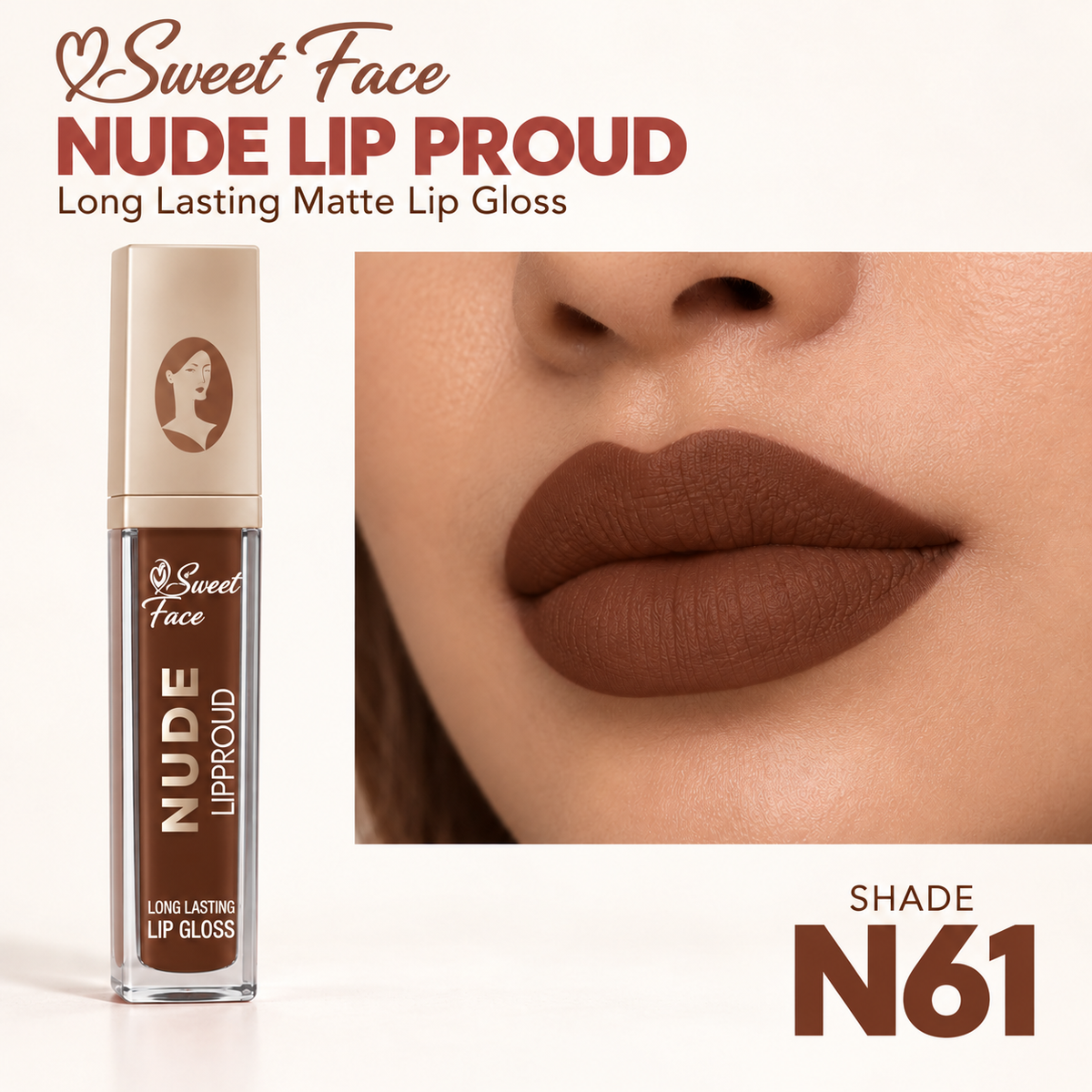 Sweetface Nude Long Lasting Matte Lip Gloss – Shade 61